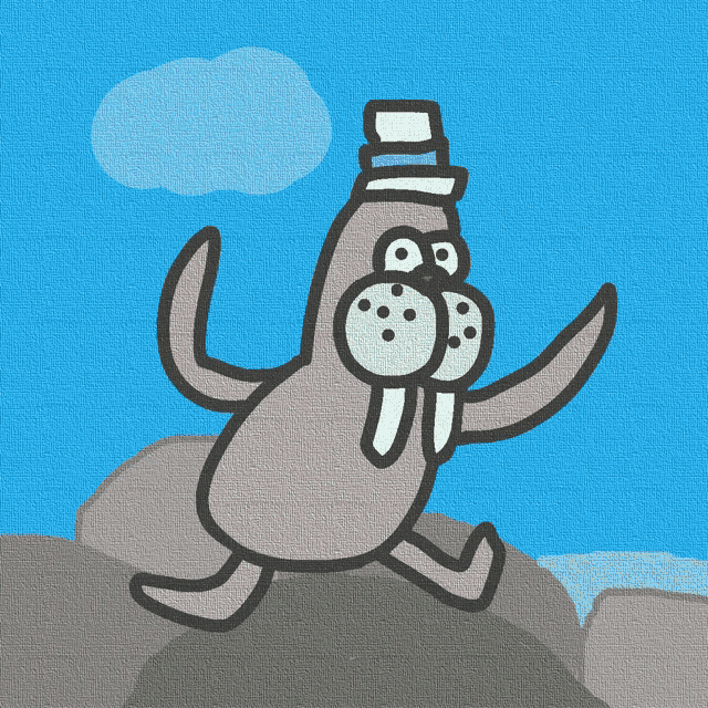 a cartoon drawing of a walrus holding a toothpaste bottle