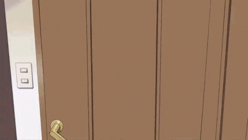 a group of anime girls standing next to each other in front of a door