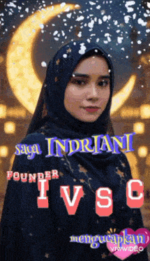 a woman in a hijab is standing in front of a moon