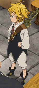 a cartoon character with a sword on his shoulder
