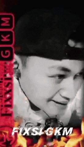a black and white photo of a man with the words fixslgkm written on the bottom