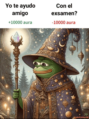a painting of a frog in a wizard 's hat with the caption yo te ayudo amigo