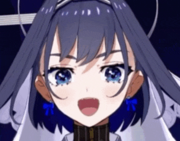 a close up of a anime girl 's face with blue eyes and a headband .