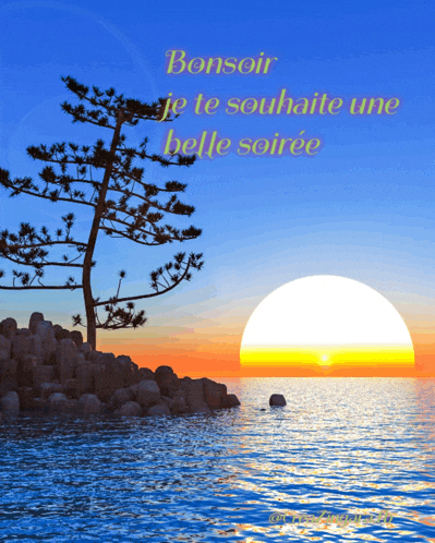 a sunset over the ocean with the words bonsoir je te souhaite une belle soirée