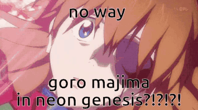 a picture of a girl with the words " no way goro majima in neon genesis "