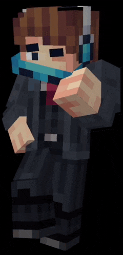 a minecraft character is wearing headphones and a blue mask