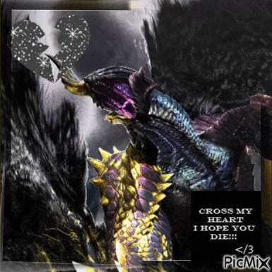 a picture of a dragon with the words cross my heart i hope you die below it