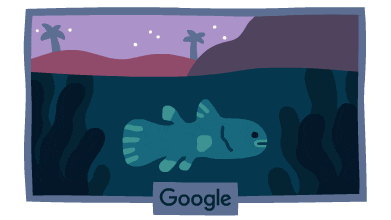 a cartoon drawing of a fish in the ocean with a google logo in the corner