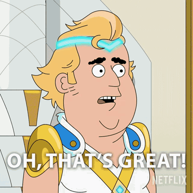 a cartoon of a man with the words oh that 's great