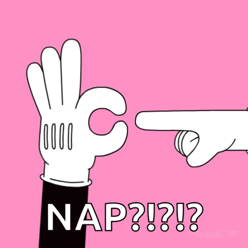 a cartoon drawing of a hand pointing at another hand that says nap ??