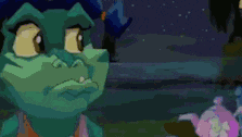 a cartoon character is standing next to a teapot and looking at something .