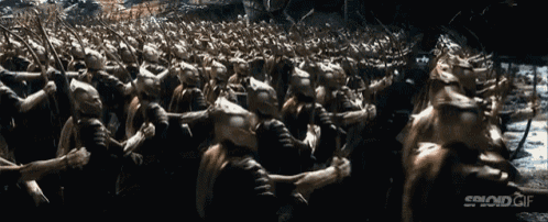 a large group of soldiers are fighting each other with the words solod gif written on the bottom