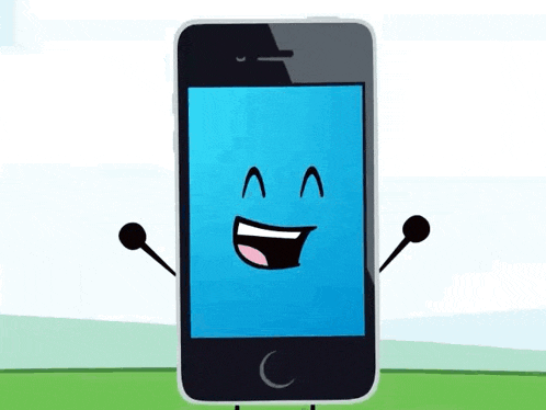 a cartoon drawing of a cell phone with a face and arms .