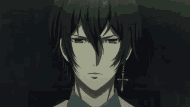 a man with red eyes and a cross earring is asking who gave you permission to speak