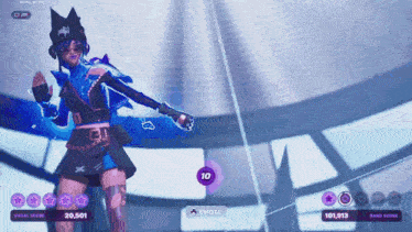 a woman is dancing in a video game with a score of 101,913