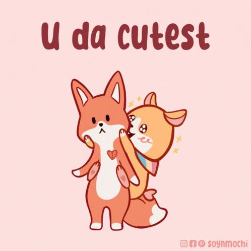 a cartoon of two foxes standing next to each other with the words u da cutest below them