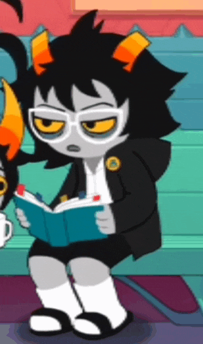 a cartoon character is reading a book while wearing sandals