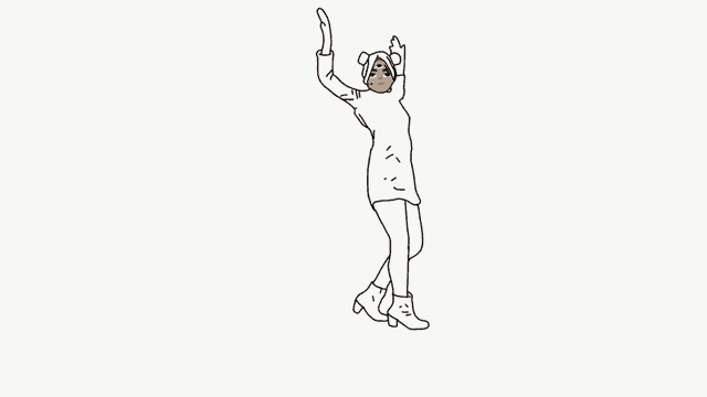 a cartoon drawing of a woman in a monkey costume dancing with her arms in the air .