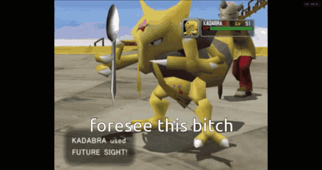 a screenshot of a video game with the words foresee this bitch at the top