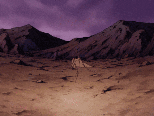 a drawing of a desert landscape with mountains in the background
