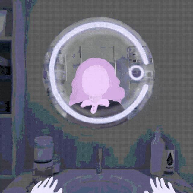 a cartoon drawing of a woman looking in a mirror