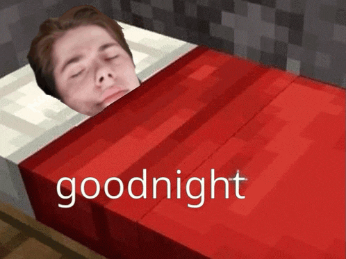 a man laying in a bed with the words goodnight written on the bottom