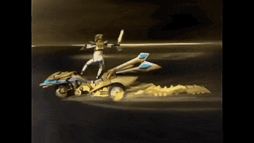 a cartoon character is riding on the back of a car .