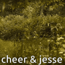 a couple of people standing in a field with the words cheer & jesse