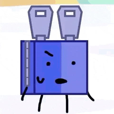 a cartoon drawing of a blue object with two coffins on its head .