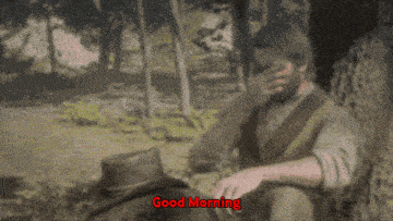 a man sitting under a tree covering his face with his hand and the words " good morning " written below him