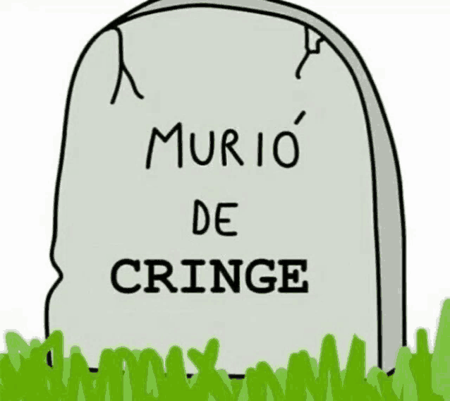 a cartoon gravestone with the words murio de cringe on it