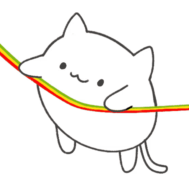 a drawing of a cat with a rainbow on its tail