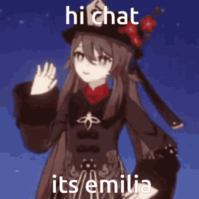 a picture of a girl from a video game with the words hi chat its emilia