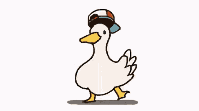 a cartoon duck is wearing a hat and headphones .