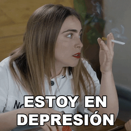 a woman is smoking a cigarette and the words estoy en depresion are above her