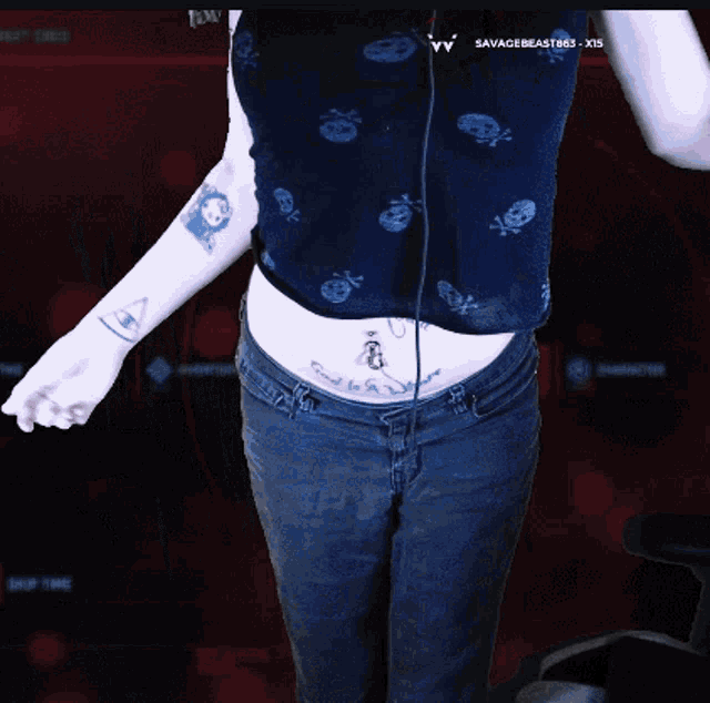 a woman wearing glasses and headphones with the words savagebeast863 x15 on the bottom right