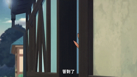a girl with pink hair and a white hat is peeking out of a doorway .