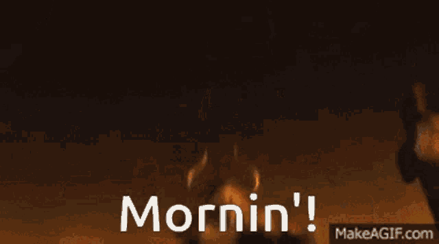 a cartoon character with horns and a beard is screaming with the words mornin ' below him