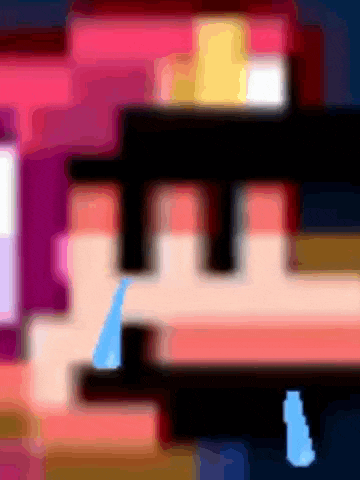a pixel art drawing of a person crying with a tear coming out of their mouth .