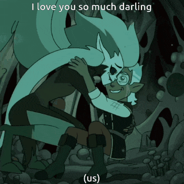 a couple of cartoon characters hugging with the words i love you so much darling ( us )