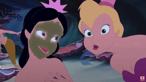 a cartoon of a mermaid with a green face mask