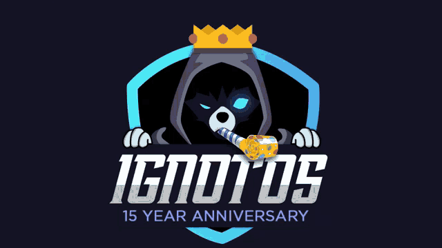 a 15 year anniversary logo with a blue balloon in the background