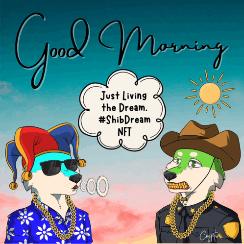a cartoon says good morning and has two animals on it