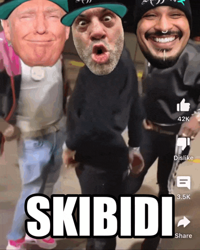 a group of men are standing next to each other and the word skibidi is on the bottom