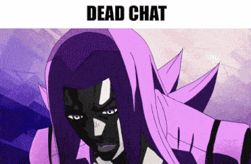 a cartoon character with purple hair and the words dead chat below