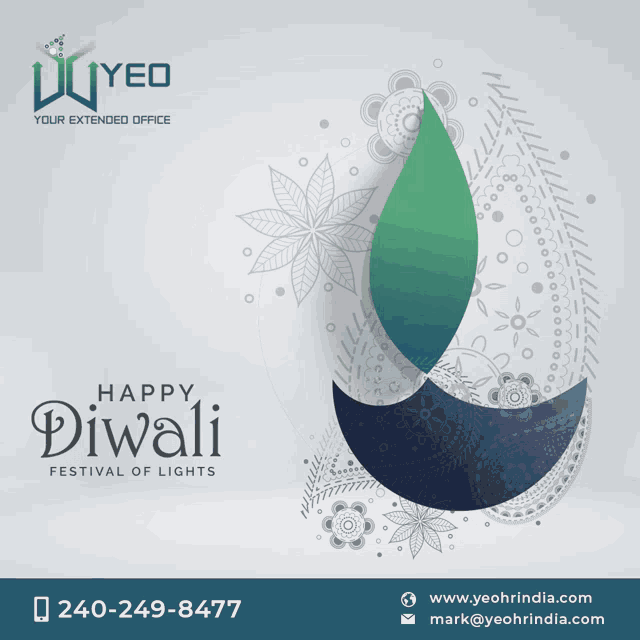 an advertisement for diwali festival of lights with a leaf and flowers