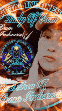 a picture of a woman with a logo that says ' buddy of crom ' on it