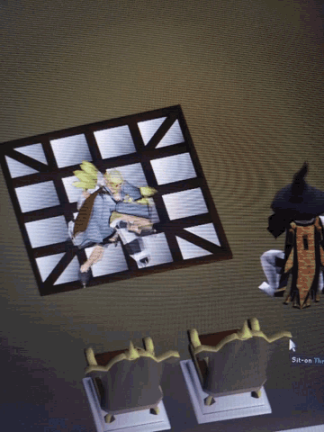 a computer screen shows a person laying on a checkered rug with the words sit-on-blue visible
