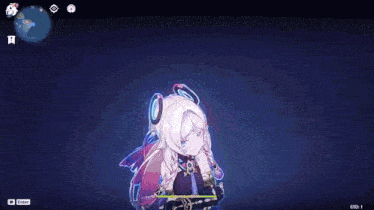a girl in a video game is standing next to a white and blue ghost .