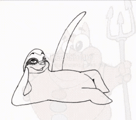 a drawing of a sloth laying on its back with a trident .